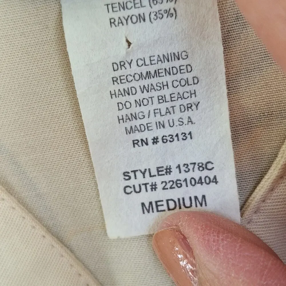 Classic Caribe Floral Beige Women's Jacket SzM Zip Front Pockets Rayon Blend